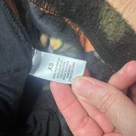 PacSun Floral Fleece Pullover 🌸 XS Black Orange Cozy Snap Collar Fall Vibes - Picture 4 of 5